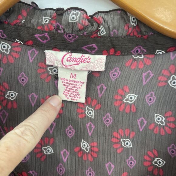 Candie's Medium Sheer Paisley Blouse Long Sleeve Chiffon Elastic Waist Y2K Fairy - Picture 2 of 10